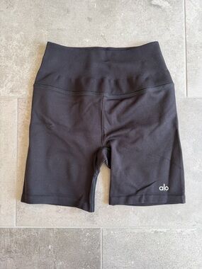 ALO Yoga Black Ribbed High-Rise Bike Shorts